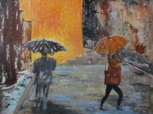 Christine Schinner walking in the rain